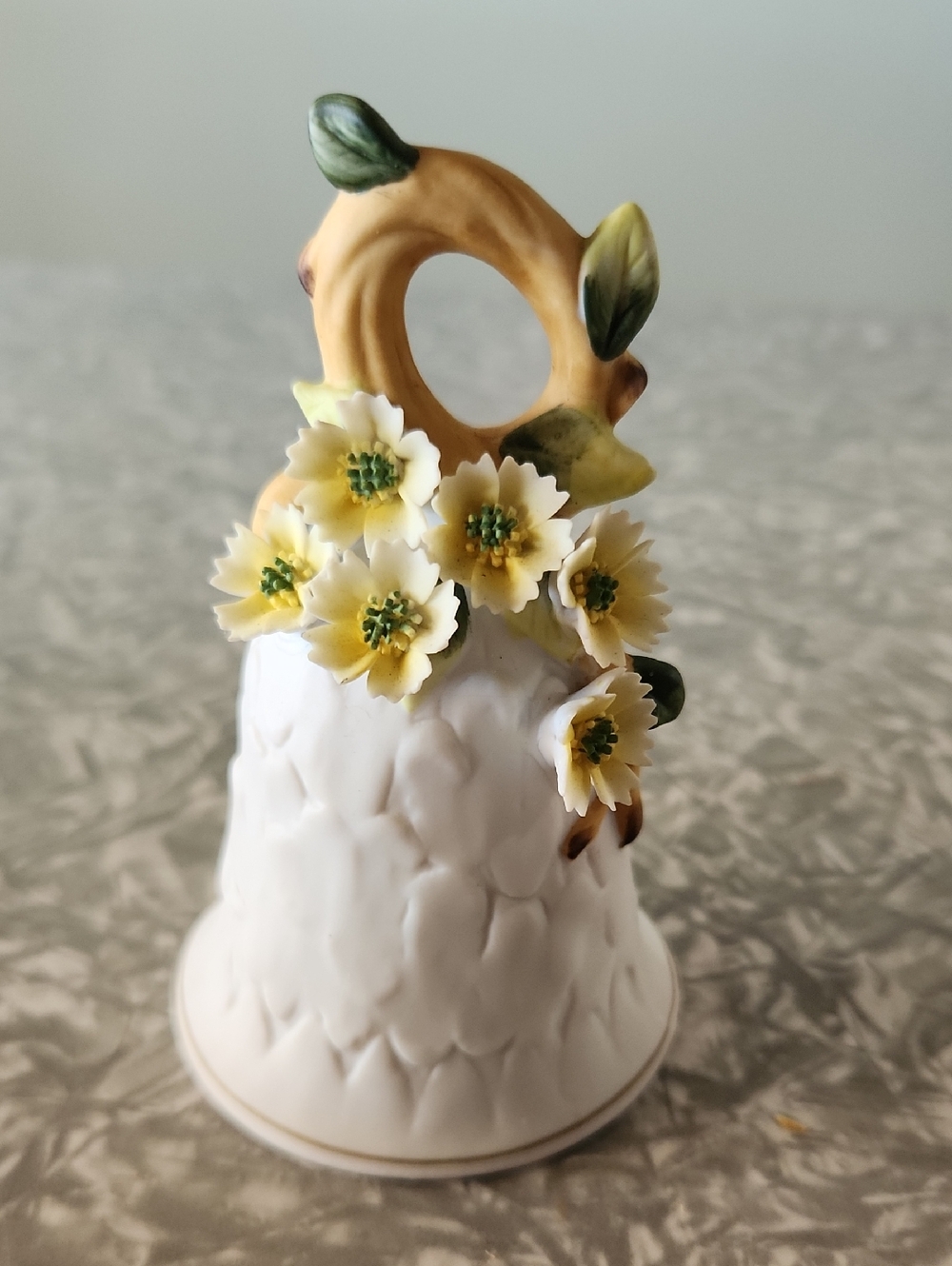 Lefton White Porcelain Bell with Yellow Flower Handle